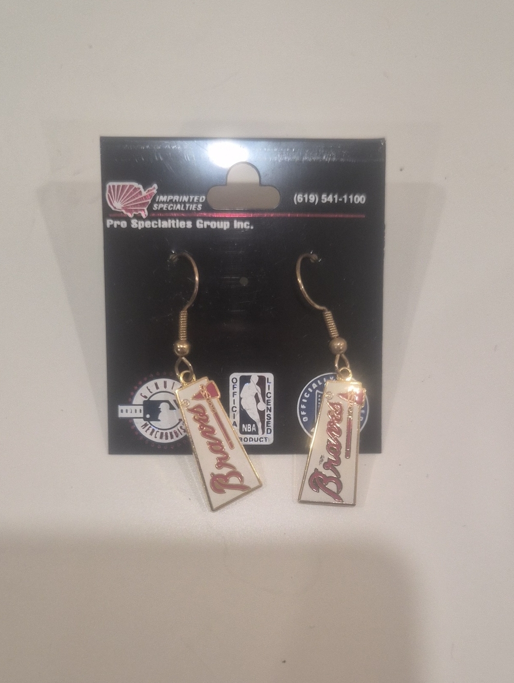 Braves Logo Drop Earrings - White and Gold